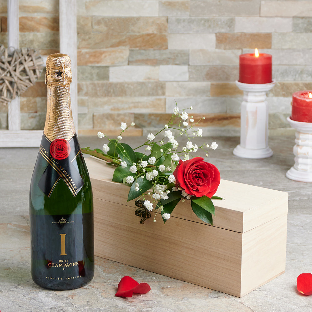 Sophisticated Champagne with Rose Gift, Valentine's Day gifts, sparkling wine gifts, roses