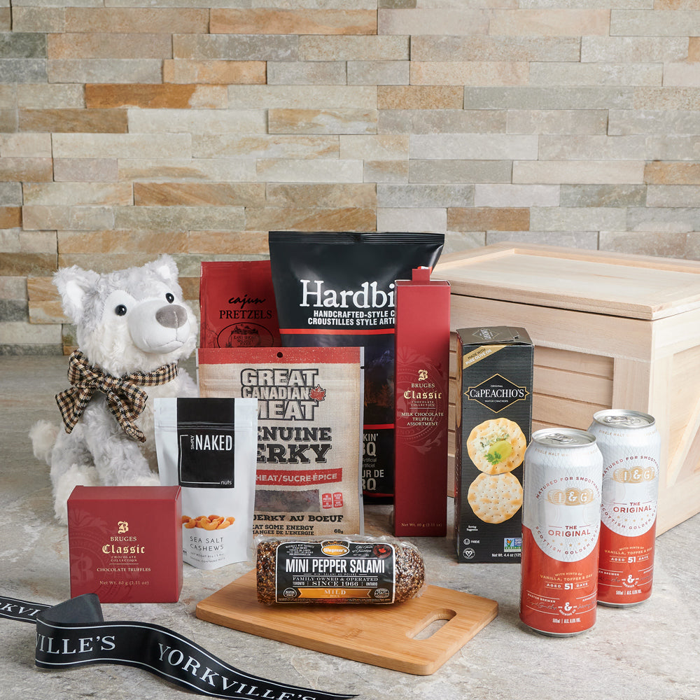 Craft Beer &amp; Snacks Crate, Valentine's Day gifts, plush gifts, beer gifts
