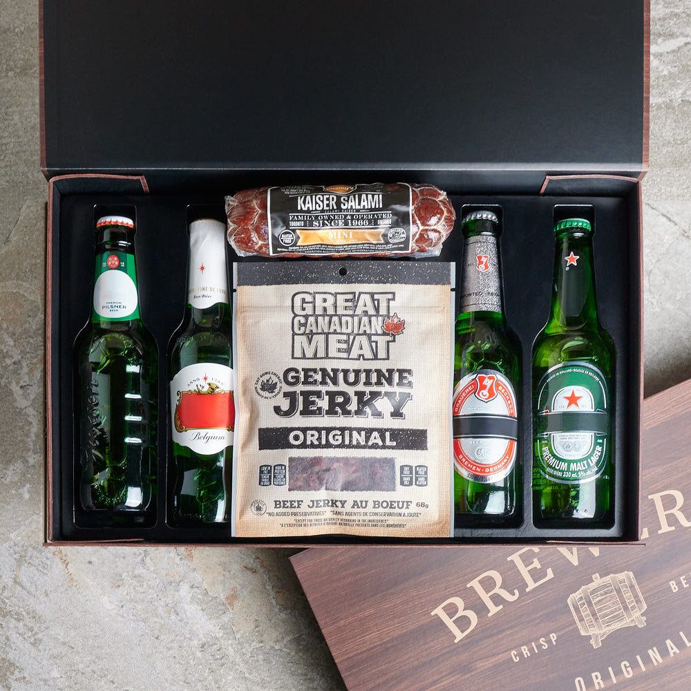 Meaty Snack &amp; Beer Gift Box, beer gifts, beef jerky gifts, salami gifts