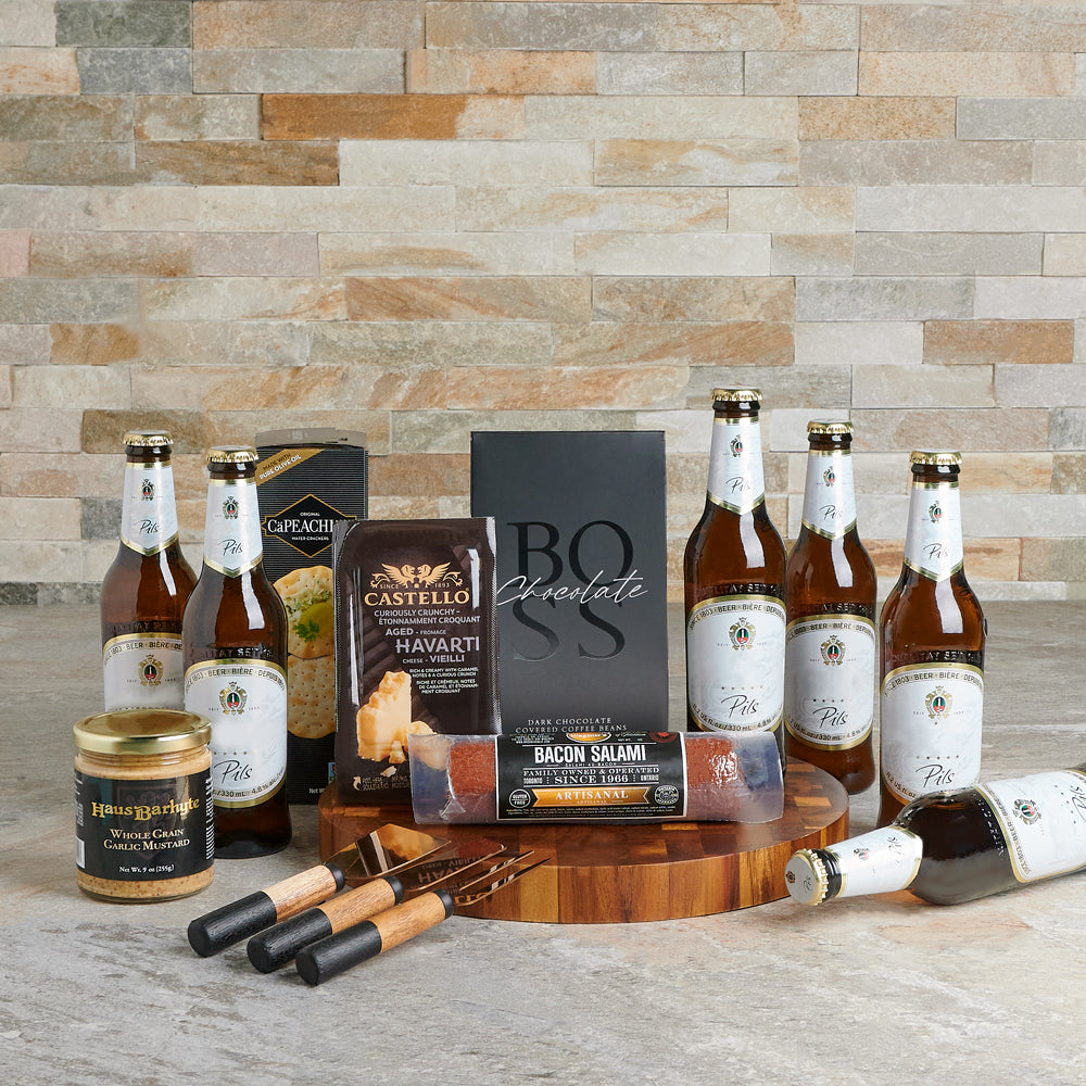 The Rustic Charcuterie & Beer Pairing Board, beer gift baskets, charcuterie gift baskets, gourmet gift baskets