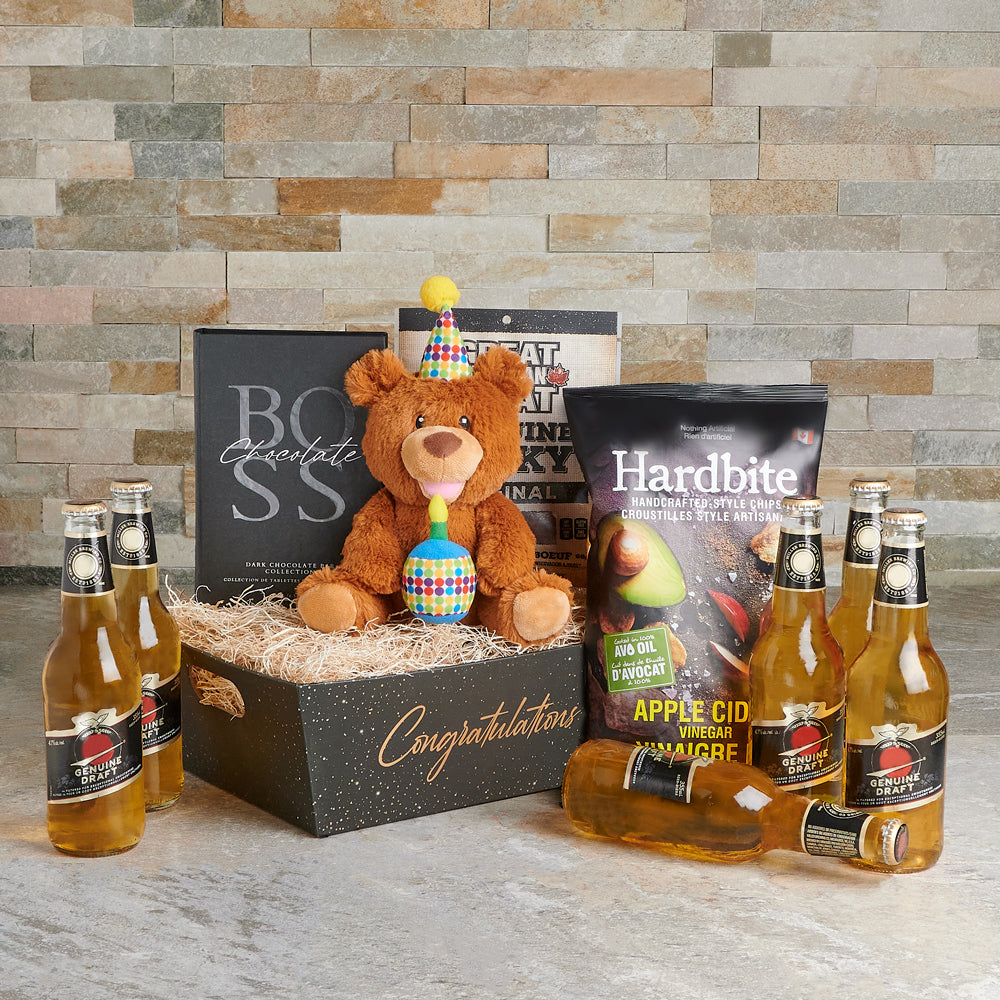 Happy Birthday Bear &amp; Beer Gift Set, birthday gift sets, beer gift sets, plush bear