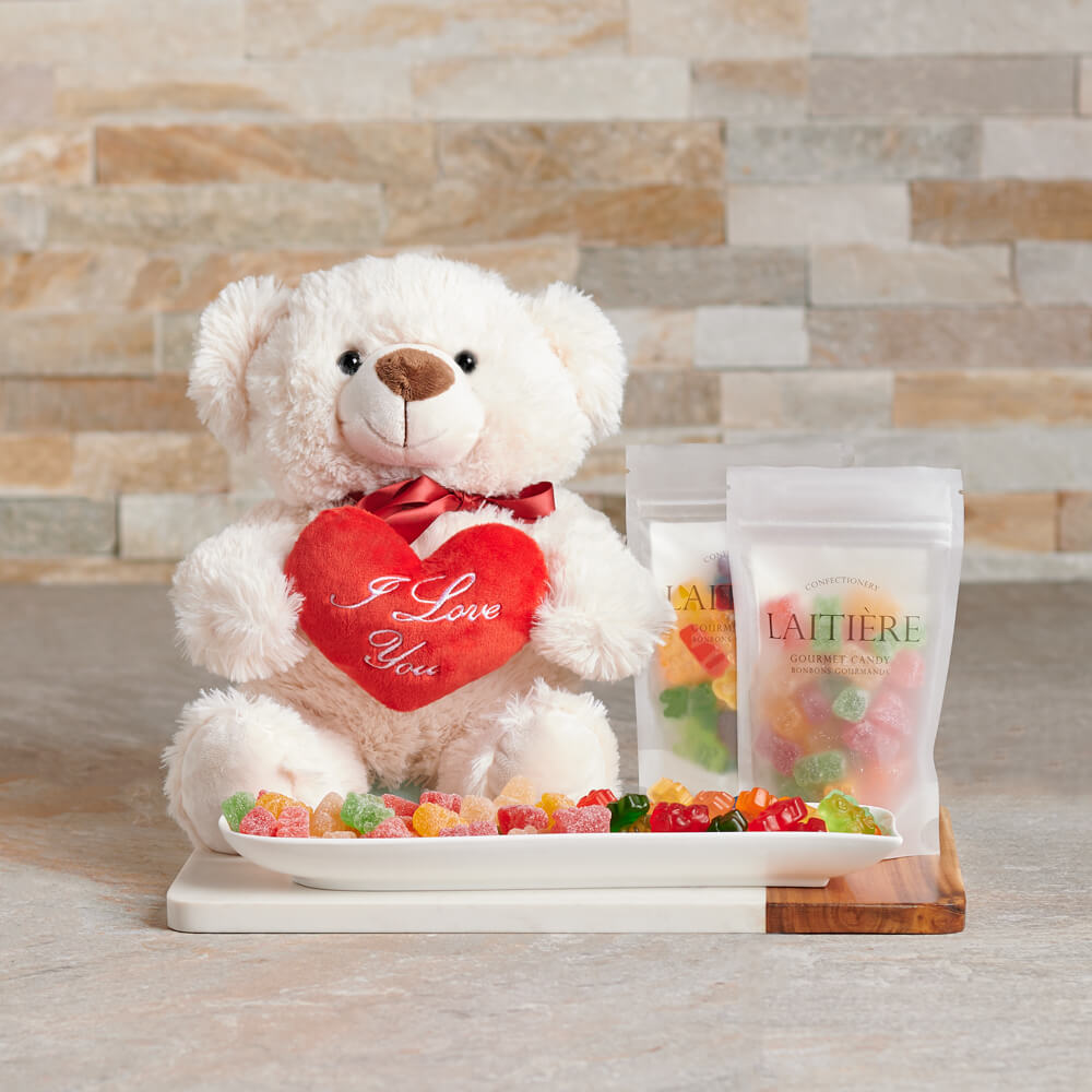 Gummy Bear &amp; Teddy Gift, candy gift, candy, plush gift, plush, teddy bear gift, teddy bear, gummy bear gift, gummy bear