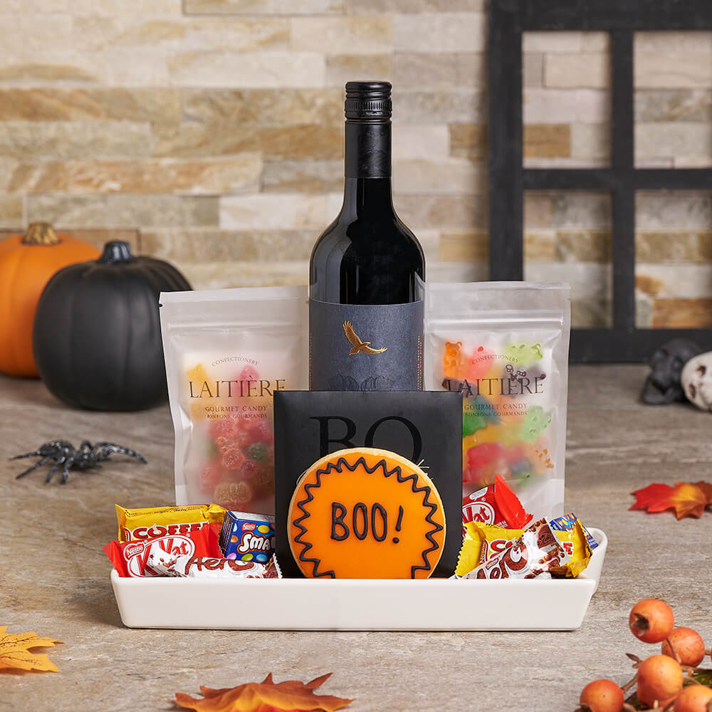 Halloween Candy & Wine Gift, wine gift, wine, gourmet gift, gourmet, candy gift, candy, halloween gift, halloween