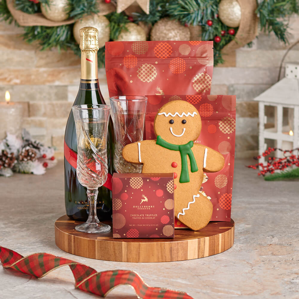 Holiday Champagne &amp; Treats Gift Set, christmas gift, christmas, holiday gift, holiday, champagne gift, champagne, sparkling wine, sparkling wine, chocolate gift, chocolate, gourmet gift, gourmet