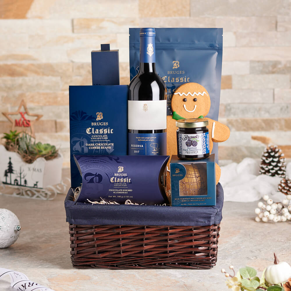 Holiday Treats &amp; Wine Gift Set, wine gift, wine, gourmet gift, gourmet, christmas gift, christmas, holiday gift, holiday