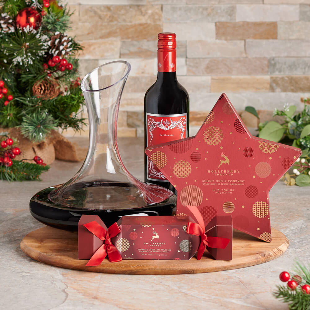 Holiday Wine &amp; Chocolate Platter, christmas gift, christmas, holiday gift, holiday, gourmet gift, gourmet, chocolate gift, chocolate, decanter gift, decanter, wine gift, wine