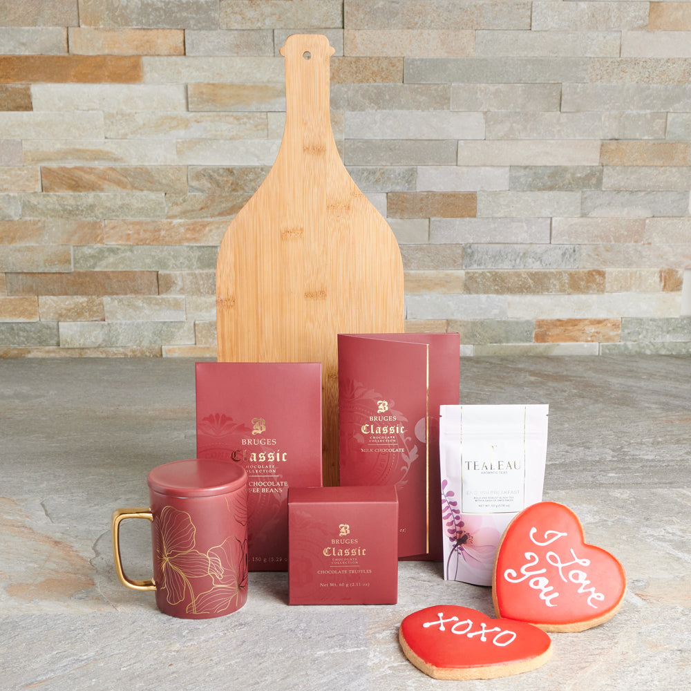Valentine’s Day Tea &amp; Sweets Basket, Valentine's Day gifts, chocolate gifts, cookie gifts