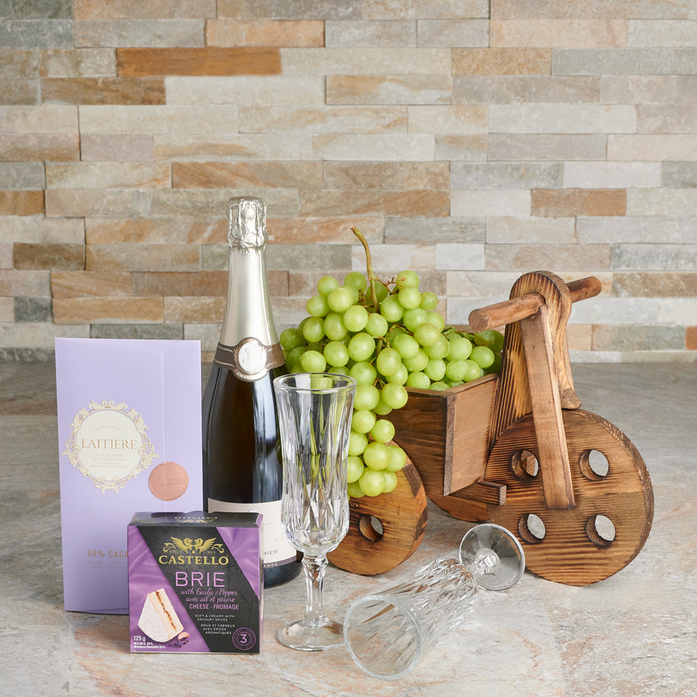 Sparkling Wine &amp; Pairing Gift Basket, sparkling wine gift, sparkling wine, champagne gift, champagne, gourmet gift, gourmet, fruit gift, fruit