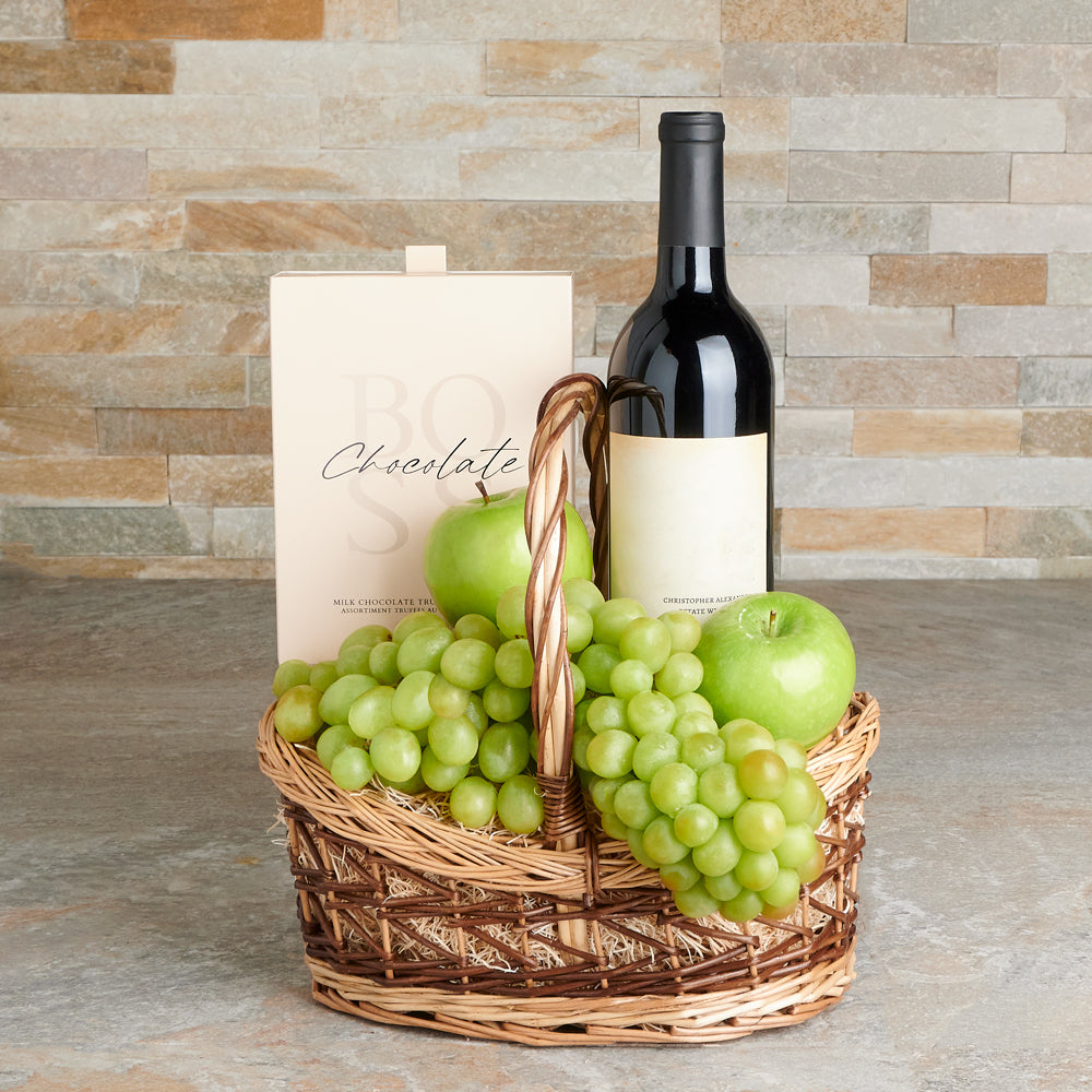 The Bracebridge Wine &amp; Grapes Basket, wine gift, wine, fruit gift, fruit, gourmet gift, gourmet, chocolate gift, chocolate