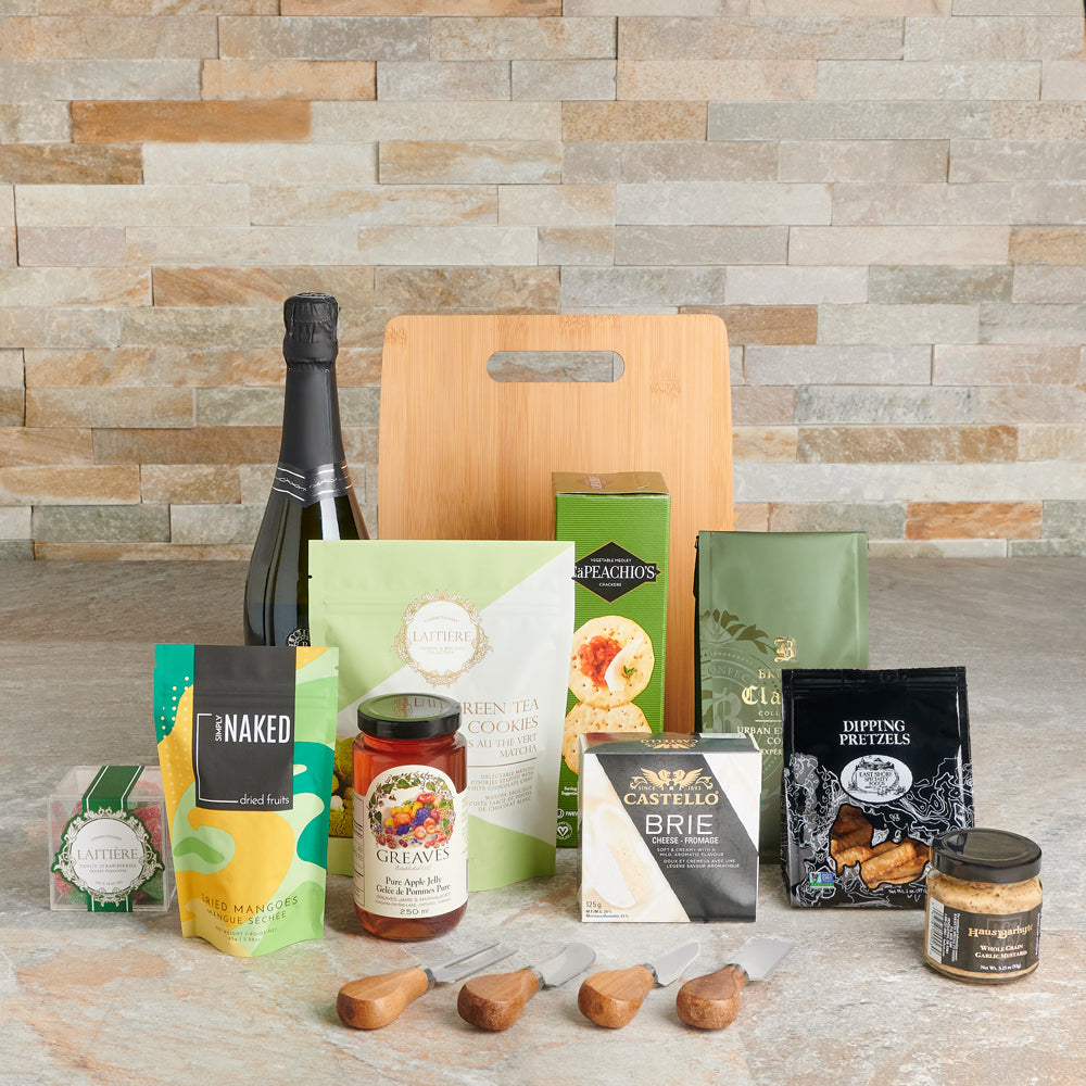 Bountiful Snacks &amp; Celebration Gift Set, sparkling wine, sparkling wine gift, champagne, champagne gift, gourmet gift, gourmet