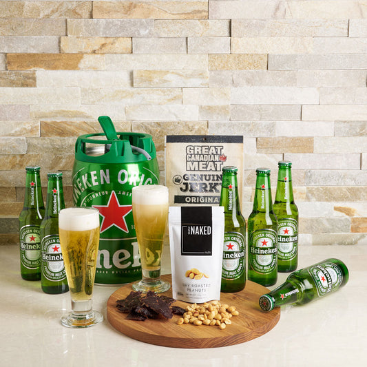 Heineken Falls Gift Set, Beer Gift Baskets, Gourmet Gift Baskets, Beer, Dry Nuts, Jerky, Keg