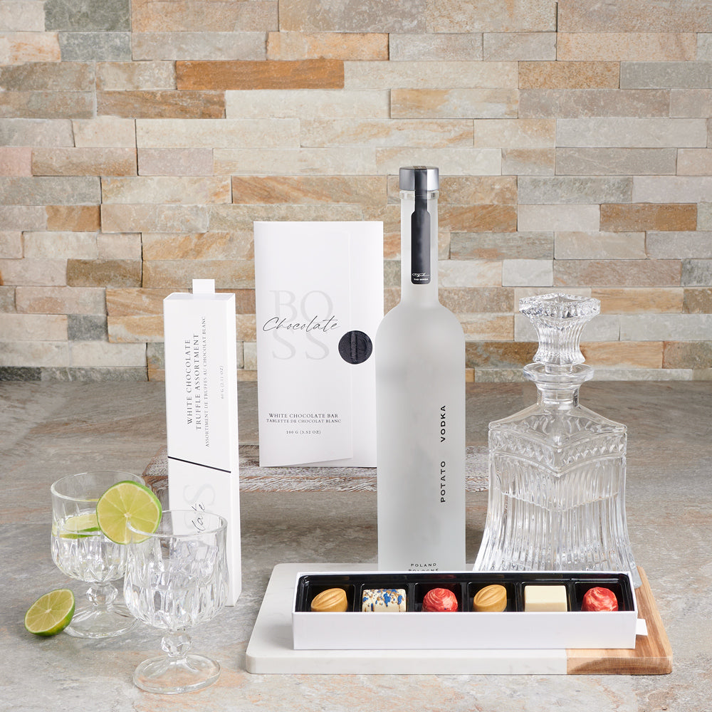 Luxury Chocolate &amp; Liquor Gift, liquor gift, decanter gift, decanter set gift, mixed drink gift, mixed drinks, luxury liquor gift