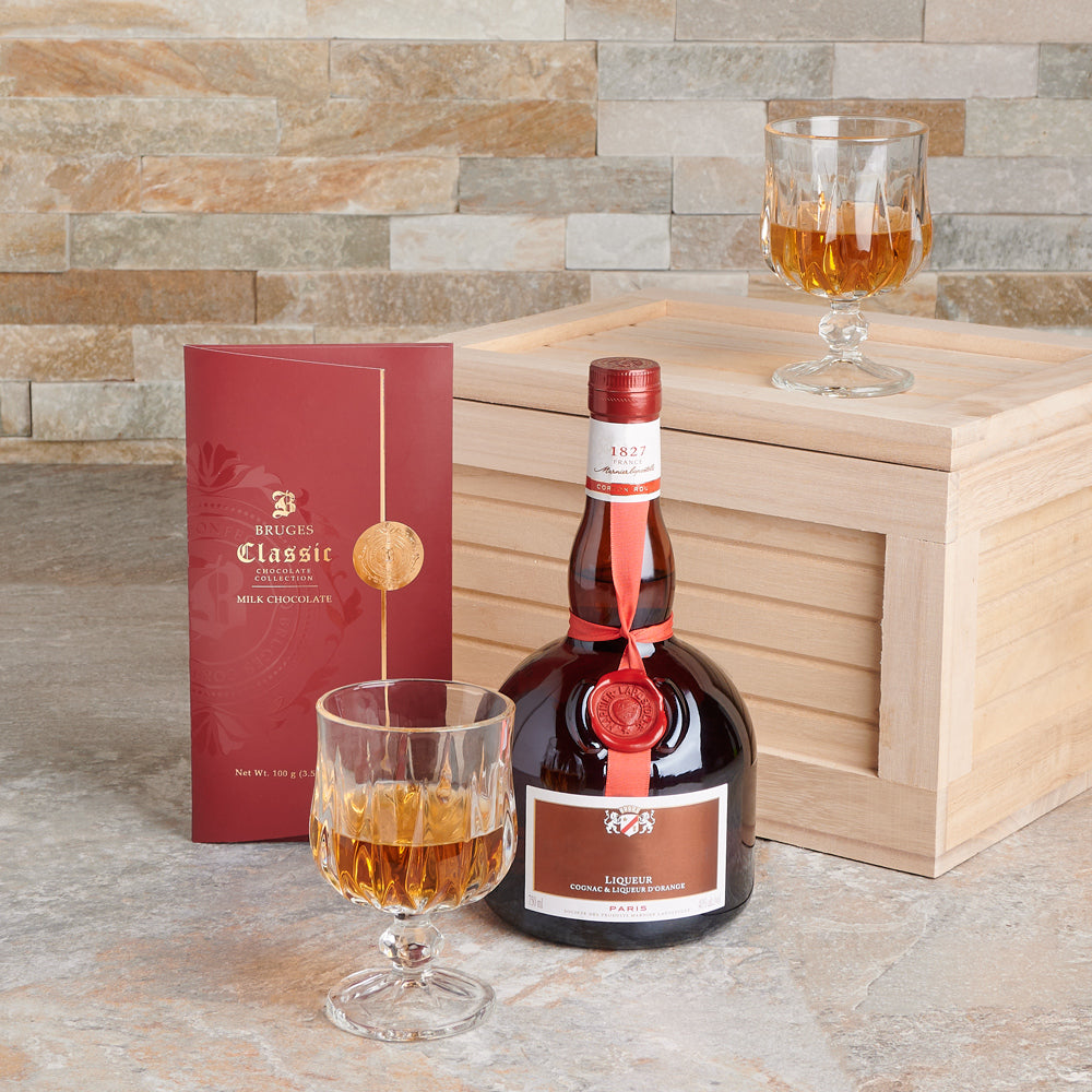 The Timeless Pour Liquor Set, liquor gift, liquor, glassware gift, chocolate gift, chocolate