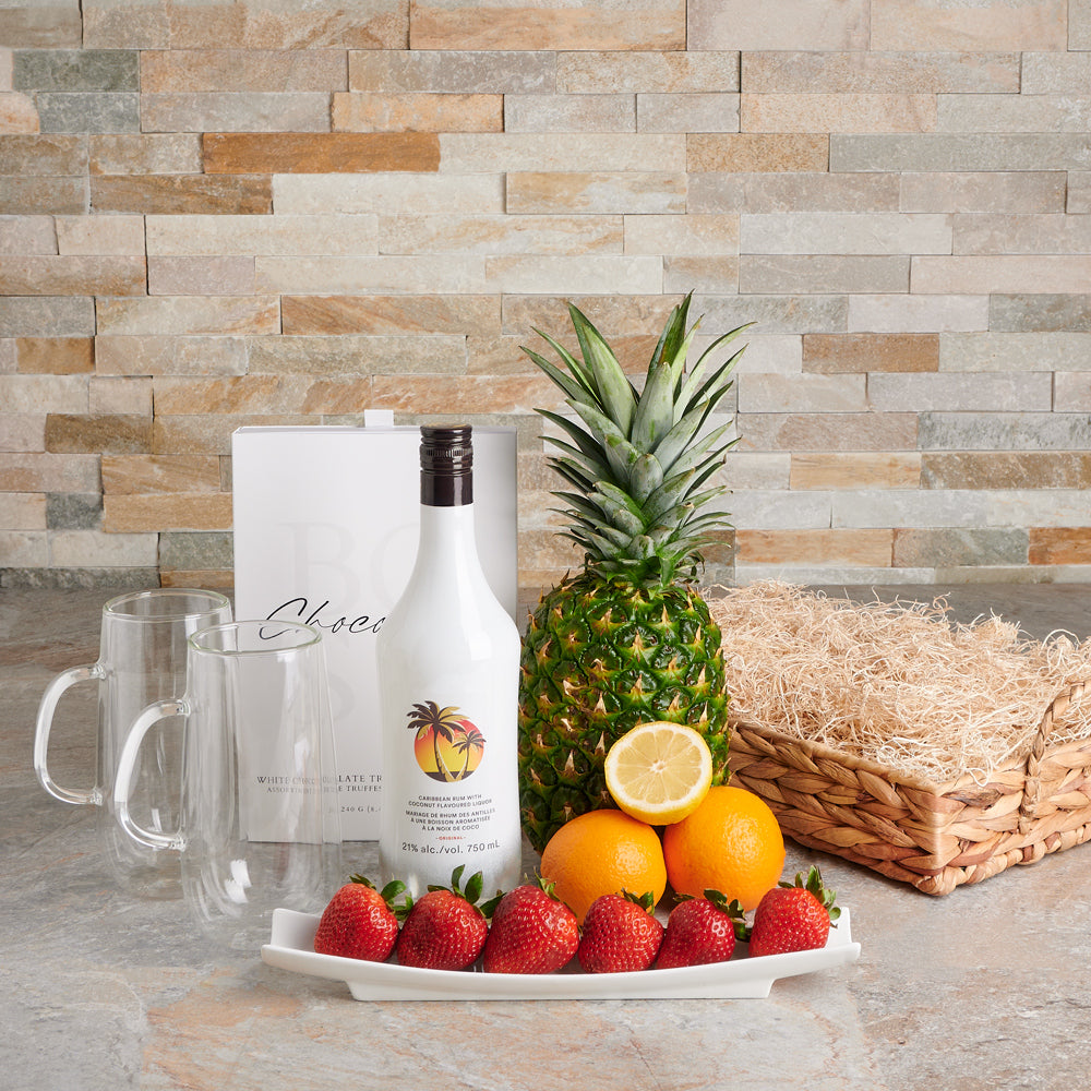The Tropical Island Fruit Liquor Gift Set, liquor gift, liquor, fruit gift, fresh fruit gift basket, fruit gift basket, mixed drink gift, summer gift