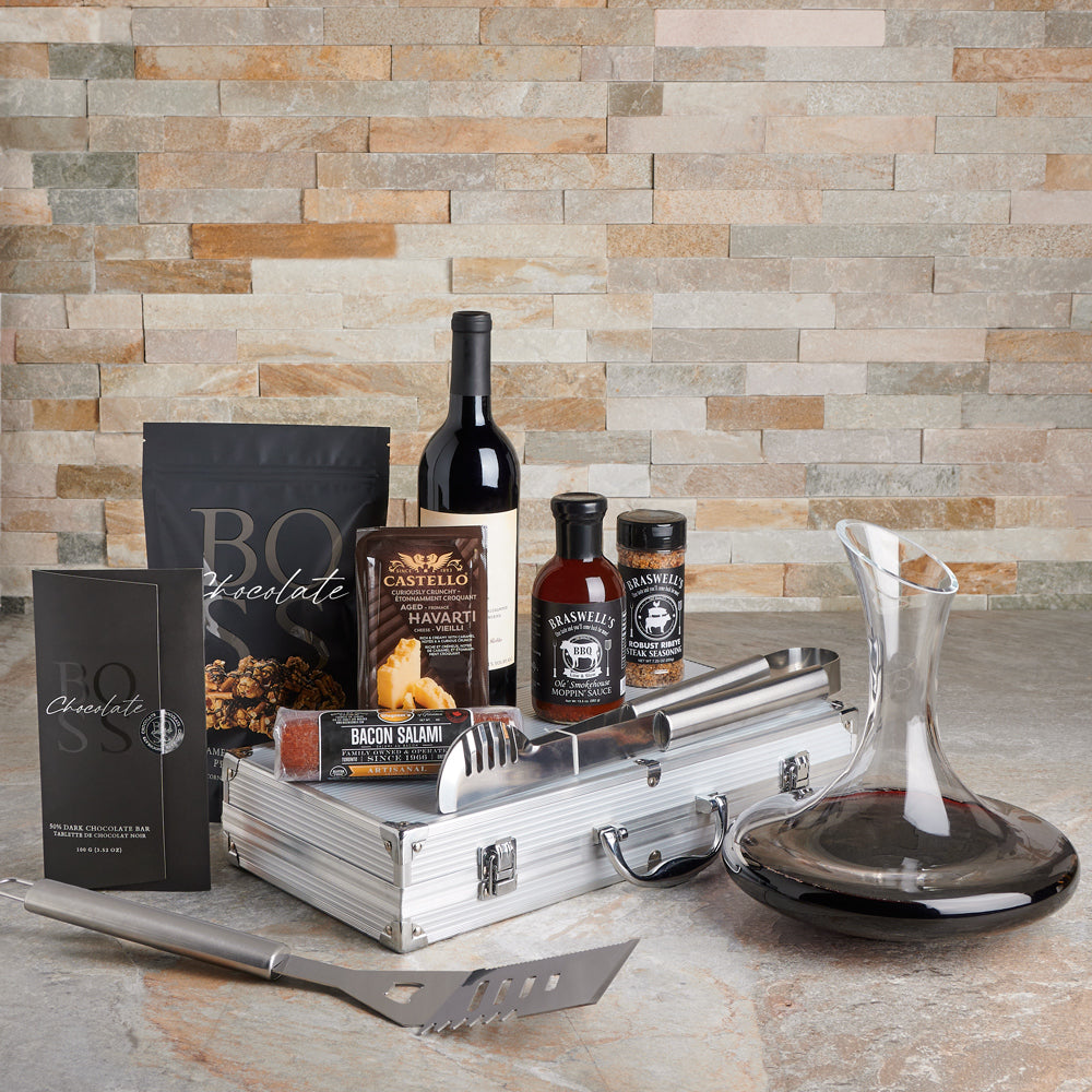 Smokin’ Grill Gift Set with Wine, gift baskets, gourmet gifts, gifts, grilling gift, grilling, bbq, barbecue, bbq gift, barbecue gift, wine gift, wine