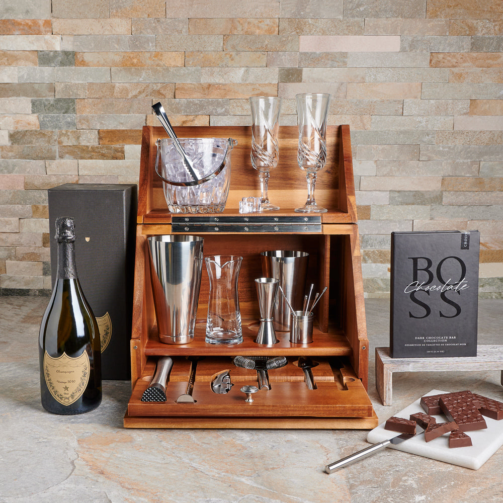 Sparkling Wine &amp; Bar Set, sparkling wine gift, sparkling wine, champagne gift, champagne, bar set gift, bartender gift