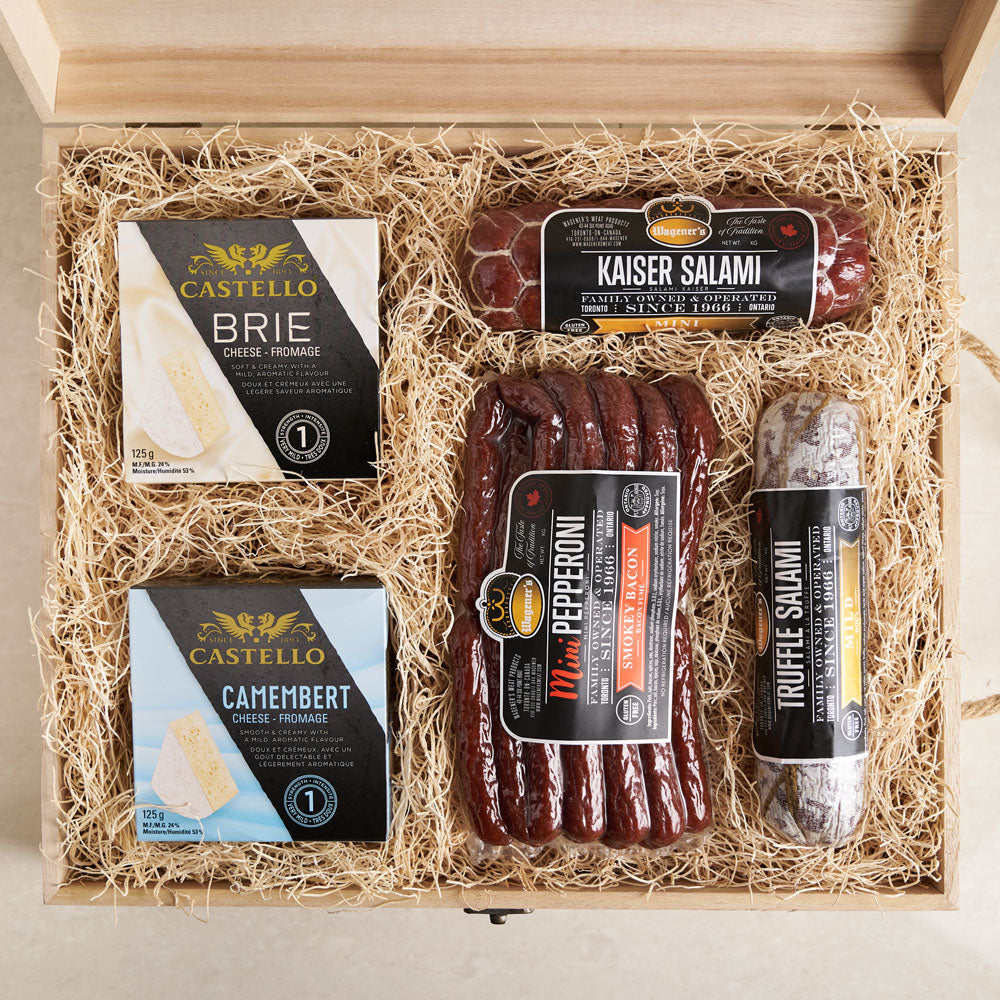 The Premium Rustic Meat &amp; Cheese Gift Crate, gift crates, cheese, salami