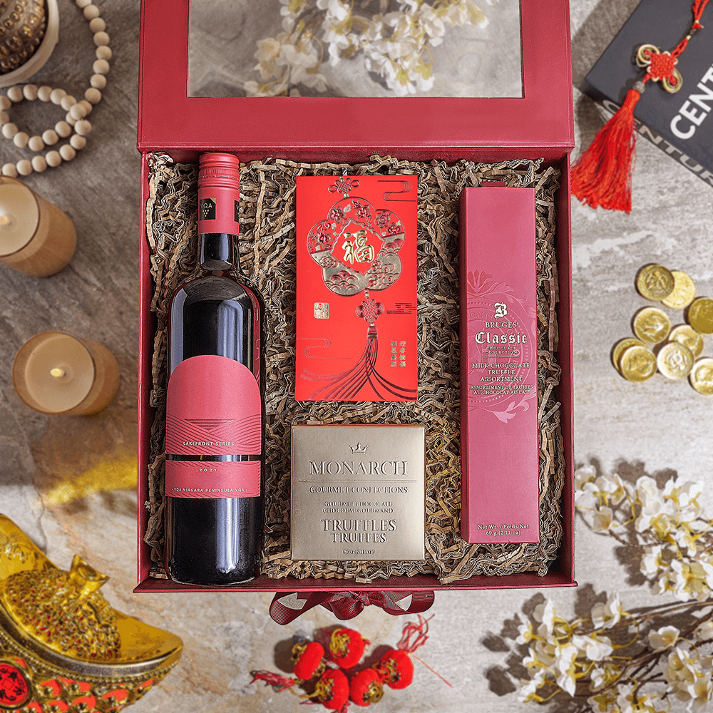 Lunar New Year Wine &amp; Chocolate Gift, chinese new year gift, chinese new year, lunar new year gift, lunar new year, wine gift, wine, Canada delivery