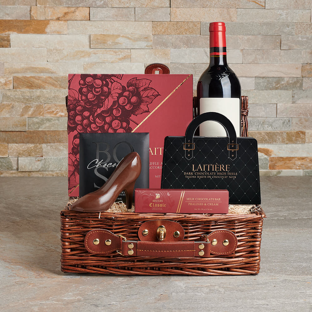 Luxe Chocolate &amp; Wine Gift Basket, wine gift, wine, chocolate gift, chocolate, gourmet gift, gourmet