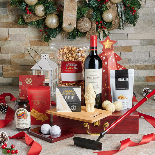 crackers, cutting board, cheese, white chocolate, chocolate, golf, wine gift baskets, wine gift, wine, wine baskets, Gourmet Gift Basket, gourmet, wine basket delivery, delivery wine basket, christmas golf