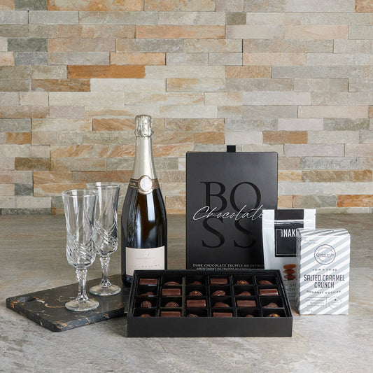 Champagne & Sweet Treats Gift Set, champagne gift basket, gourmet gift basket, sparkling wine gift, chocolate gift