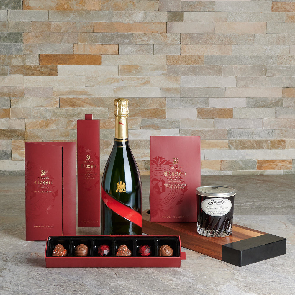 Green Meadows Chocolate &amp; Champagne Gift Set, gourmet gift, champagne gift, sparkling wine gift, chocolate gift