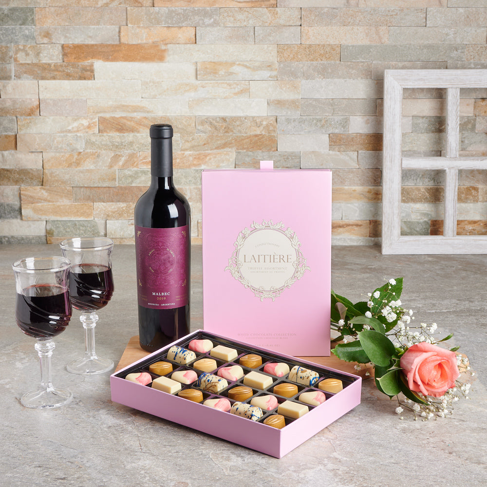 Mother’s Day Blushing Rose &amp; Wine Gift , wine gift, mother's day gift, chocolate gift