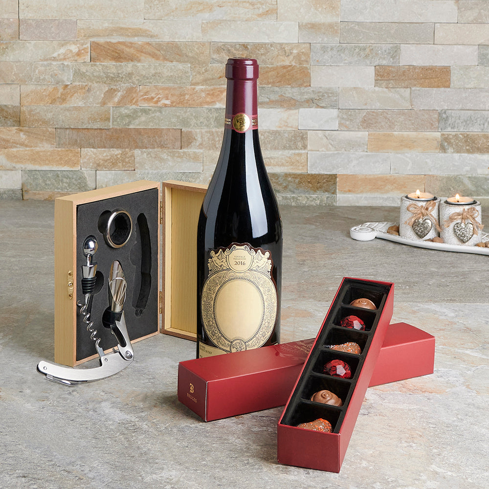 Chocolate &amp; Wine Gift of Love, wine gift, chocolate gift, wine, chocolate, wine pairing, romantic gift