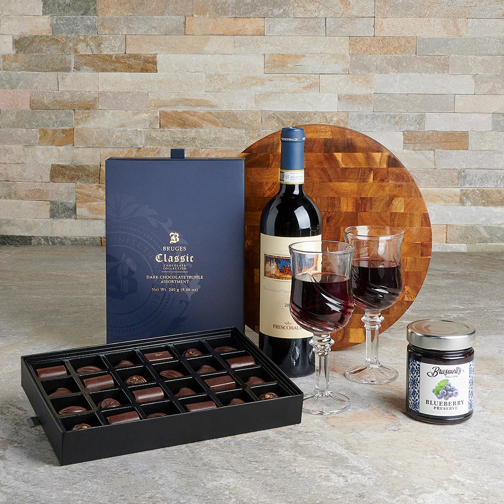 Ultimate Chocolate &amp; Wine Gift Basket, wine gift, chocolate gift, wine, chocolate, romantic gift, wine pairing gift