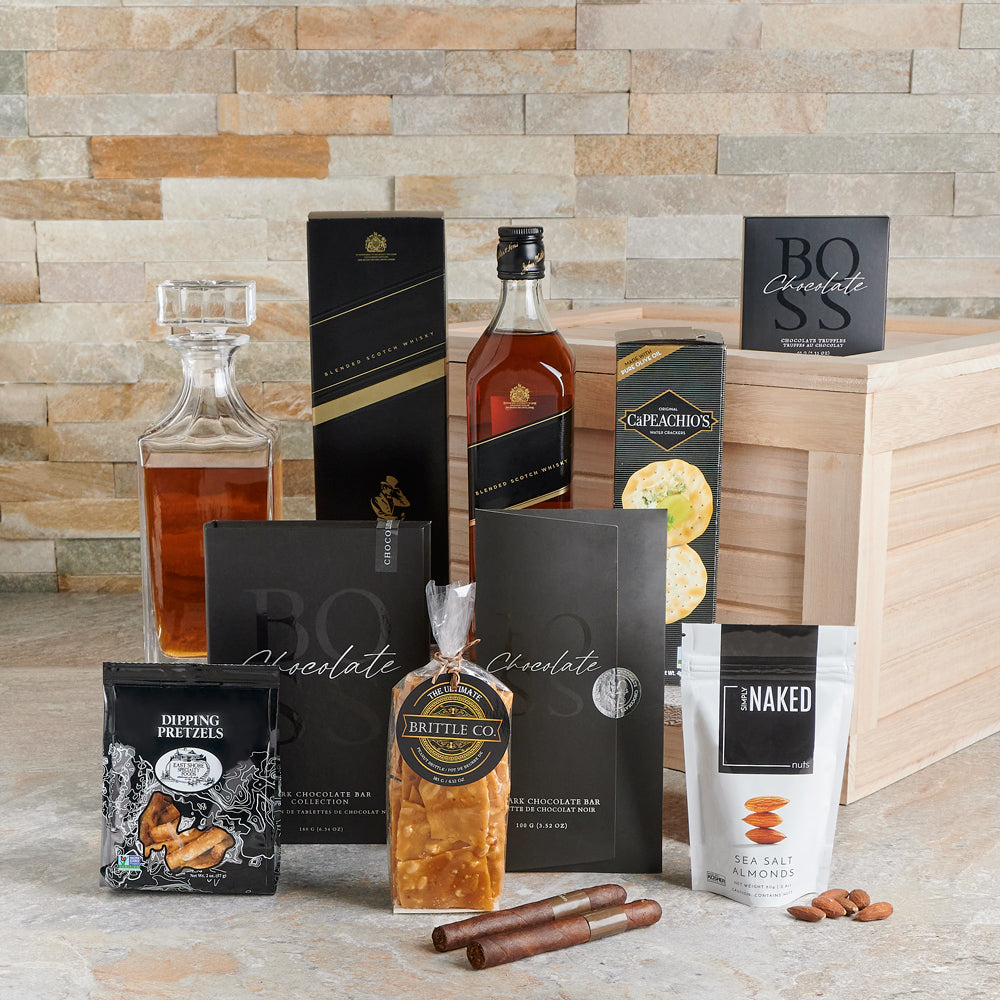 Dessert &amp; Decanter Liquor Gift Crate, liquor gift, liquor, chocolate gift, gourmet gift, father's day
