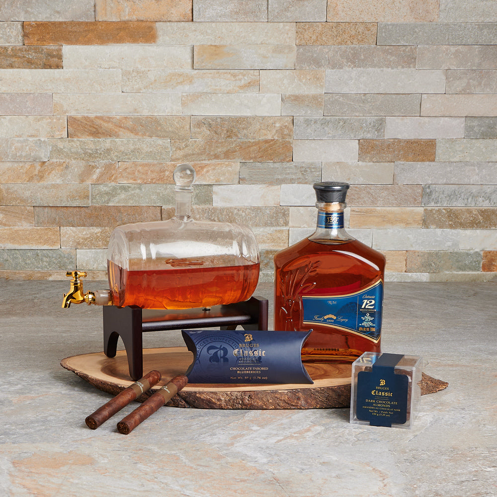 English Decanter Set, liquor gift, liquor, chocolate gift, chocolate, decanter gift, decanter, cigar gift, cigars, fathers day