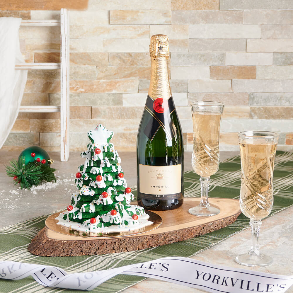 Merry &amp; Bright Christmas Basket, champagne gift baskets, Christmas gift baskets, gourmet gift baskets, christmas gift, christmas, holiday gift, holiday, sparkling wine gift, sparkling wine, cookie gift, cookie