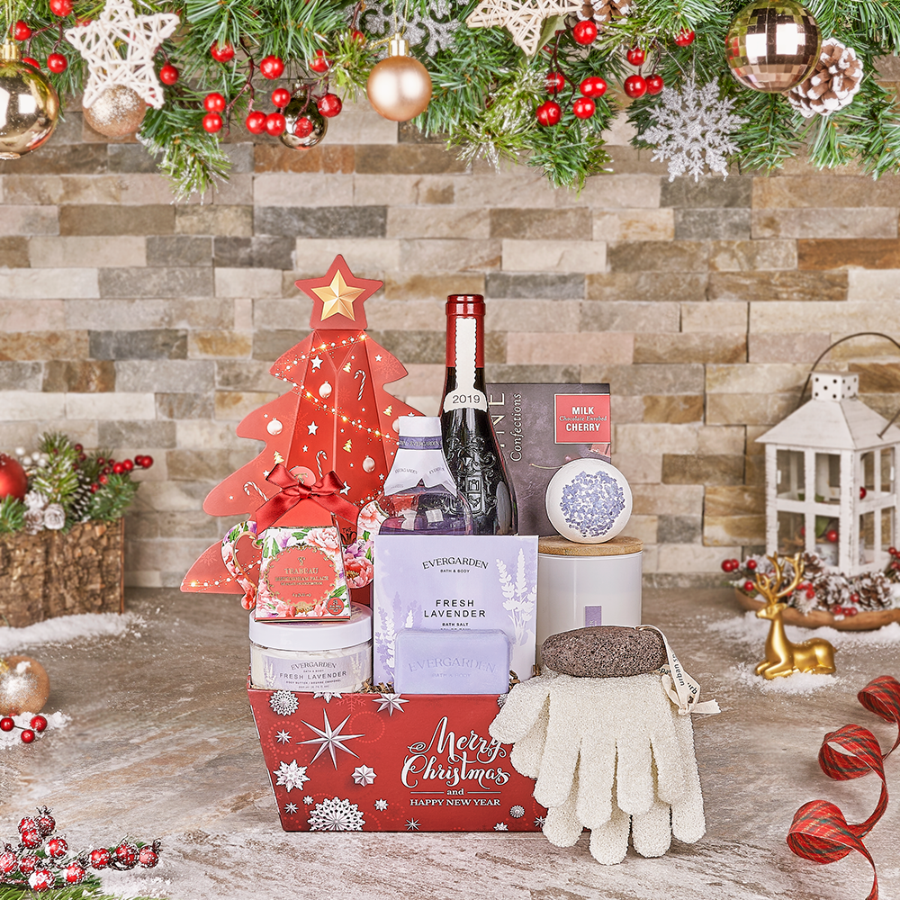 Merry Wine &amp; Spa Gift Set, christmas gift, christmas, spa gift, spa, wine gift, wine, Canada delivery