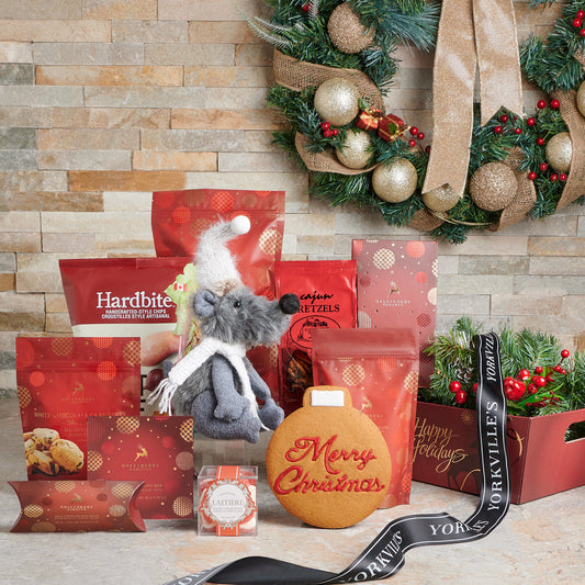 The Festive Christmas Snack Gift Basket,  christmas tray,  tray,  pretzels,  cookies,  chips,  candy,  christmas,  Christmas Gift Baskets, christmas gift tray delivery, delivery christmas gift tray