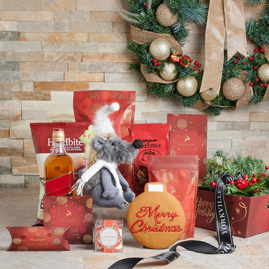 Winter Spirits & Sweets Holiday Gift Basket, christmas,  Christmas Gift Baskets,  christmas tray,  tray,  popcorn,  cookies,  pretzels,  Chocolate,  candy,  Liquor Gift Basket,  Liquor,  spirits, liquor gift basket delivery, delivery liquor gift basket