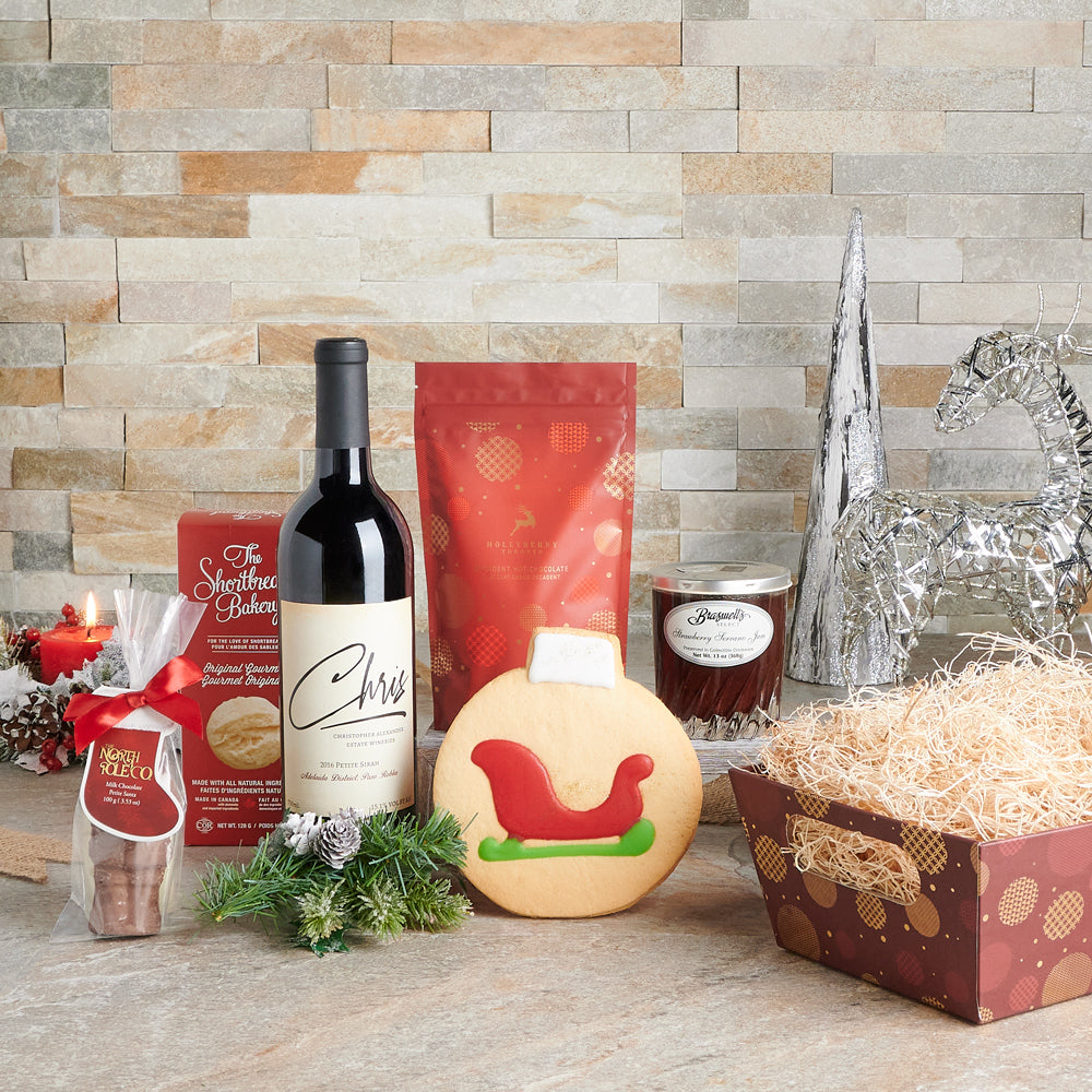 Wine &amp; Jam Christmas Gift Basket, Christmas Gift Baskets, Xmas Gift Baskets, Gourmet Gift Baskets, Wine Gift Baskets, Holiday Gift Baskets