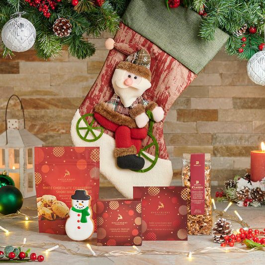 Santa Stocking & Snacks Gift Set, Christmas Gift Baskets, Gourmet Gift Baskets, Christmas Stockings, Xmas Gifts, Chocolates, Cookies, Popcorn