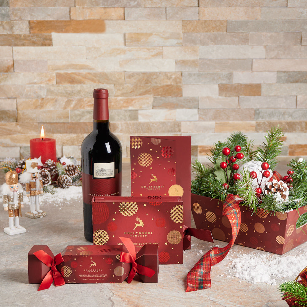 Festive Wine Celebration Gift Set, wine gift baskets, Christmas gift baskets, gourmet gift baskets, wine gift, wine, christmas gift, christmas, holiday gift, holiday