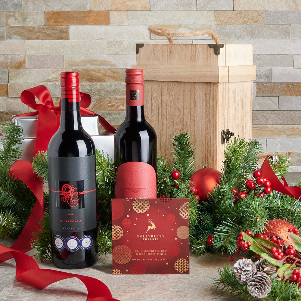 Christmas Wine Duo, Wine Gift Baskets, Christmas Wine Gift Baskets, Wine Gift Crate, Duo Wine Gift Crate, Xmas Wine Gift