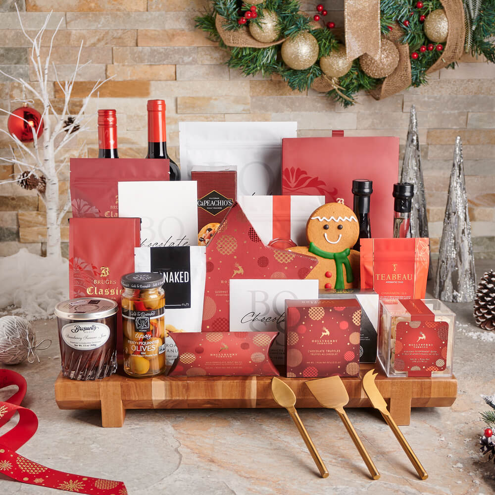 Opulent Christmas Wine &amp; Chocolate Gift Set, wine gift, wine, christmas gift, christmas, holiday gift, holiday, gourmet gift, gourmet, charcuterie gift, charcuterie