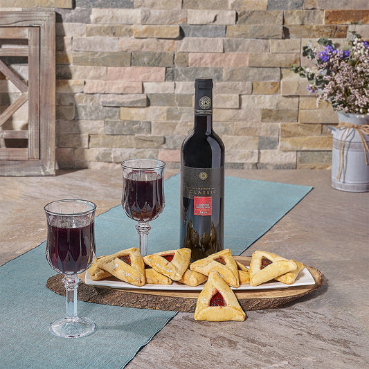 Purim Cookies & Wine Gift Set, wine gift, wine, kosher gift, kosher, purim gift, purim