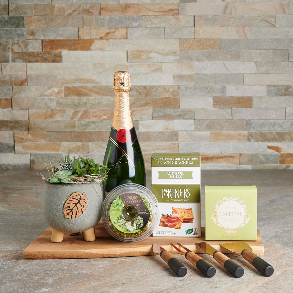 The Garden Bloom Champagne Gift Board, Gourmet Gift Baskets, Champagne Gift Baskets, Succulent Gift Baskets, Chocolates, Snacks, Cheese