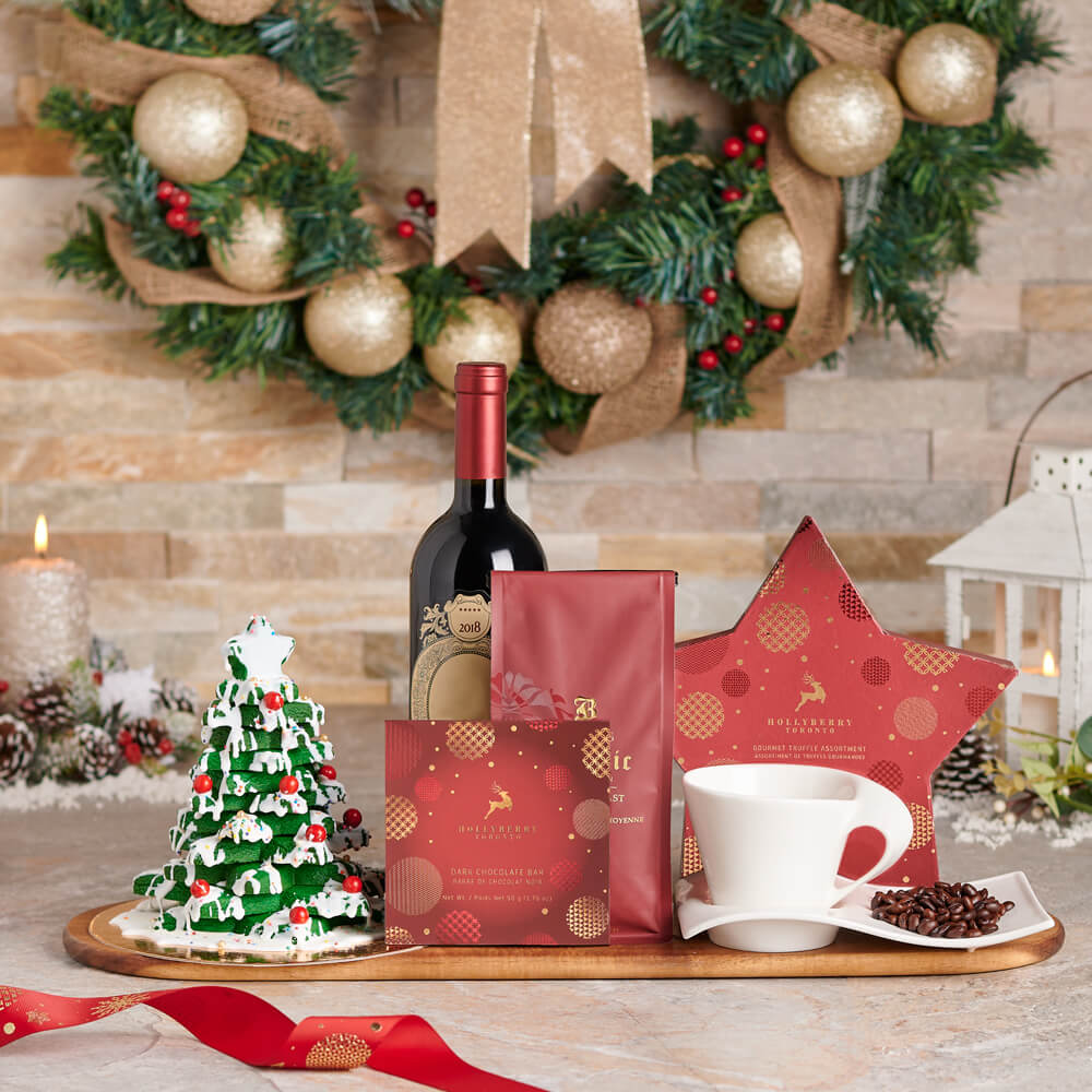 Saint Nick's Christmas Cookie Gift with Wine, wine gift, wine, christmas gift, christmas, holiday gift, holiday, coffee gift, coffee, cookie gift, cookie