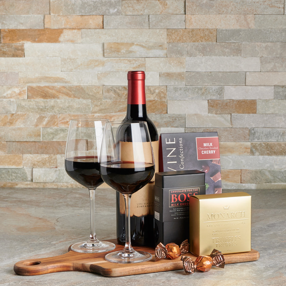 The Sweet Indulgence Wine &amp; Chocolate Board, Wine Set,  chocolate and wine,  Chocolate, chocolate gift baskets,  Gift Set,  gourmet,  gourmet gifts,  wine, wine gifts