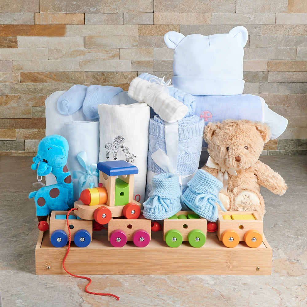 Baby Boy Blanket &amp; Toy Gift Tray, baby gift, baby, baby boy gift, baby boy, baby shower gift, baby shower