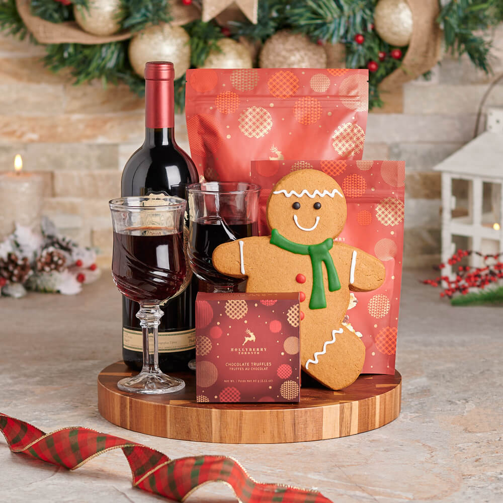 The Christmas Gingerbread Wine Delight Board, wine gift, wine, christmas gift, christmas, holiday gift, holiday, gourmet gift, gourmet, chocolate gift, chocolate