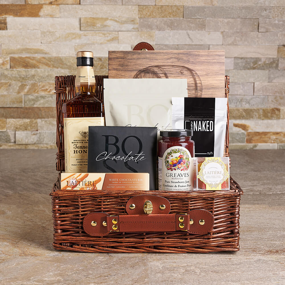 Spirits &amp; Sweet Treat Basket, liquor gift, liquor, gourmet gift, gourmet, chocolate gift, chocolate