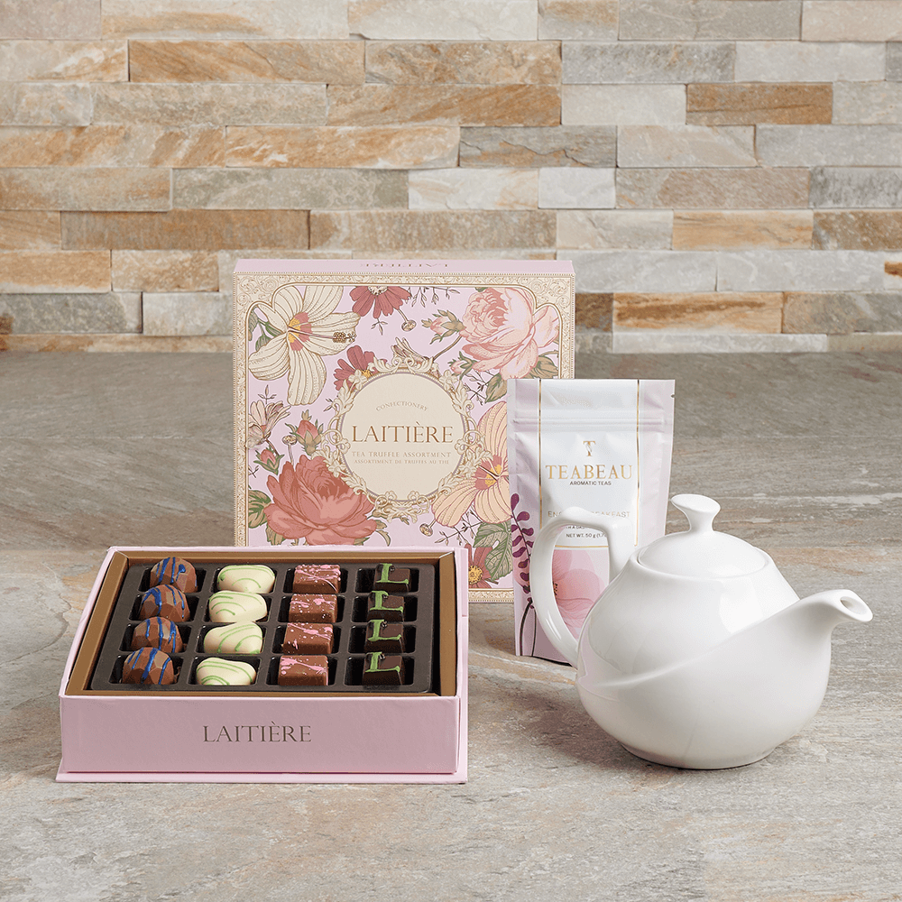 Tea &amp; Truffle Gift Set, tea gifts, tea, chocolate gift, chocolate, truffle gift, truffles, gourmet gift, gourmet, teapot gift, teapot, Set 26233-2023