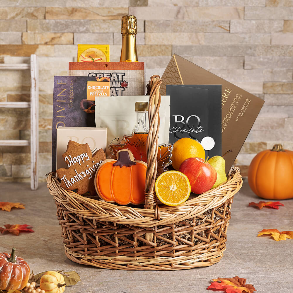 Thanksgiving Harvest Champagne Gift Basket, champagne gift, champagne, sparkling wine gift, sparkling wine, gourmet gift, gourmet, fruit gift, fruit, thanksgiving gift, thanksgiving