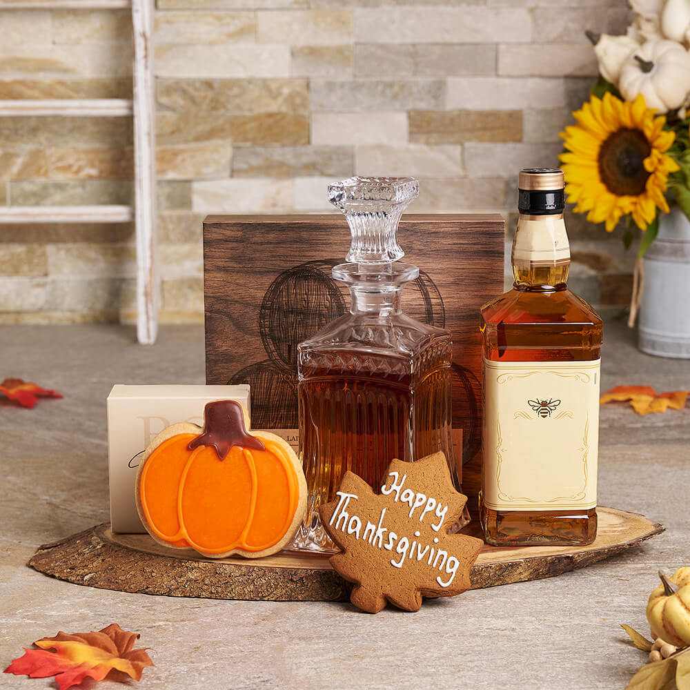 Thanksgiving Spirits &amp; Serving Gift, thanksgiving gift, thanksgiving, liquor gift, liquor, cookie gift, cookie, fall gift, fall, gourmet gift, gourmet